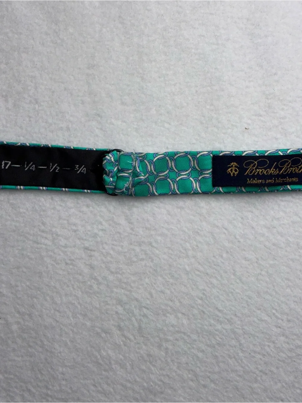 Brooks Brothers Silk Bow Tie Teal Aqua Color Adjustable Interlocking Circles